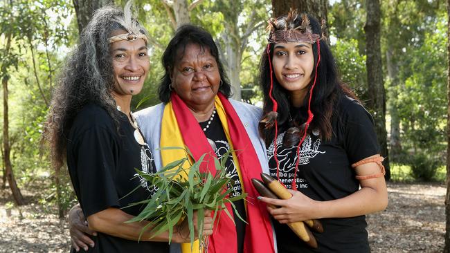 Aunty Jeanette Fabila, Aunty Flo Watson, and Manu Fabila-Hicks at Teralba Park. Picture: AAP/Jono Searle