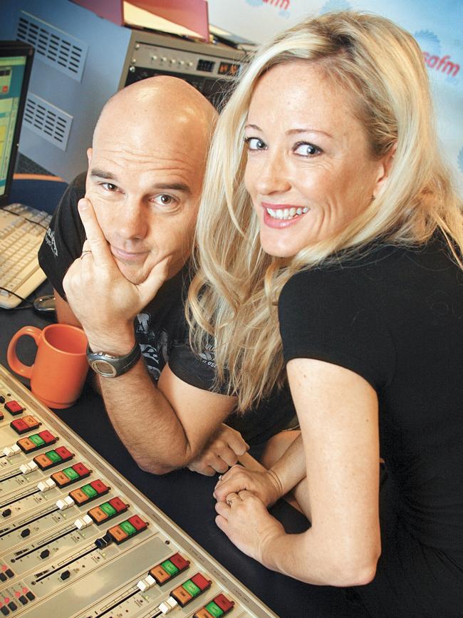 Amber Petty with her SAFM co-host Dave ‘Rabbit’ Rabbetts in 2007. (Picture: Supplied)