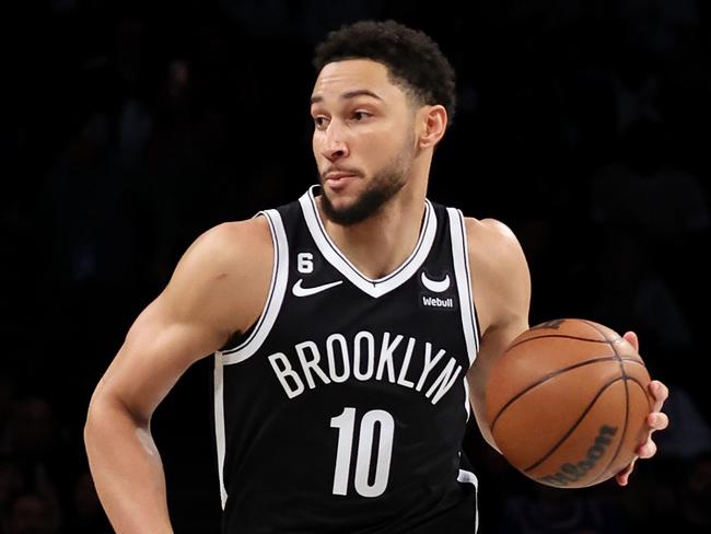 NEW YORK, NEW YORK - NOVEMBER 09:  Ben Simmons #10 of the Brooklyn Nets dribbles against the New York Knicks during their game at Barclays Center on November 09, 2022 in New York City.  User expressly acknowledges and agrees that, by downloading and or using this photograph, User is consenting to the terms and conditions of the Getty Images License Agreement.  (Photo by Al Bello/Getty Images)