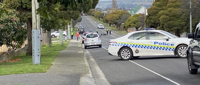 Police on the scene of West Launceston motorcycle and car crash. Picture: Rosemary Murphy