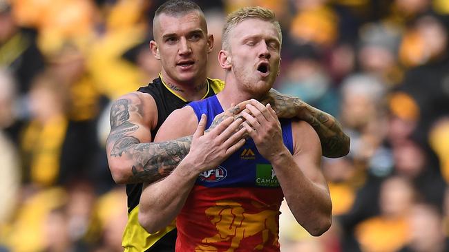 Dustin Martin and Nick Robertson clashed last season. Picture: AAP images