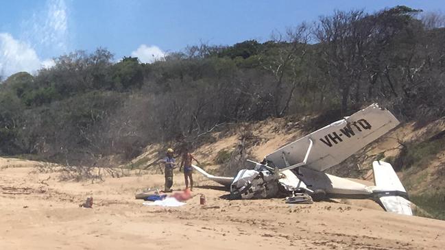 WRECKAGE: One person has died and three hospitalised after a light plane crashed at Bustard Head, north of Middle Island.Photo Courtesy RACQ LifeFlight RescuePhoto Contributed