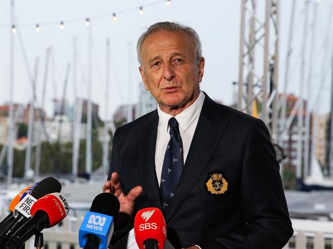 SYDNEY, AUSTRALIA : NewsWire Photos - DECEMBER 27 2024;  David Jacobs, Vice commodore of the Cruising Yacht Club addresses the media in a press conference to give an update after two tragic deaths in the 2024 Rolex Sydney Hobart Yacht Race overnight. Picture: NewsWire/ Gaye Gerard