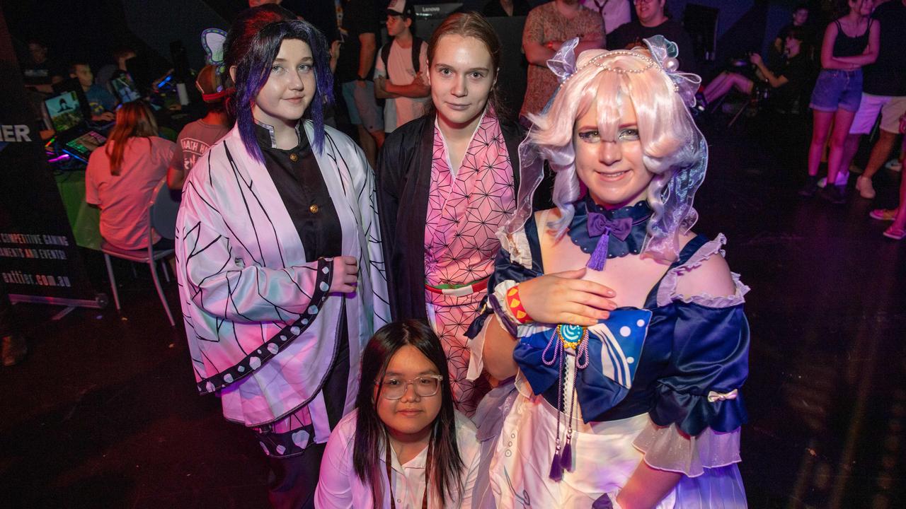 Aria Nayler, Emily Schubert, Jenae Haupt and Chi Nguyen (sitting) attended TROPiCON 2023 at the Darwin Entertainment Centre. Picture: Pema Tamang Pakhrin