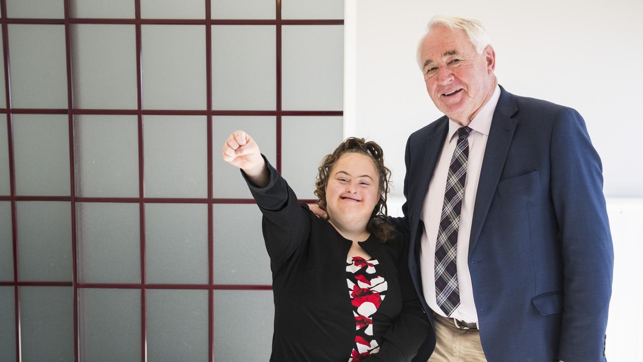 Jazmyn Wilson with TRC Mayor Paul Antonio at the launch of The Business disAbility Awards of Australia 2021, Monday, July 26, 2021. Picture: Kevin Farmer