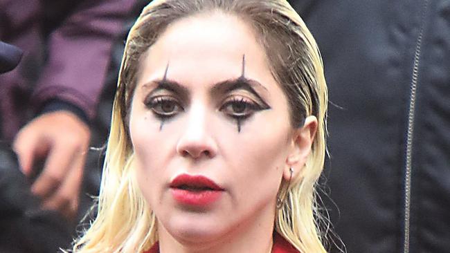 Singer and actress Lady Gaga is seen as Harley Quinn for the first time on the set of The Joker sequel, which is filming in Manhattan. Picture: Backgrid