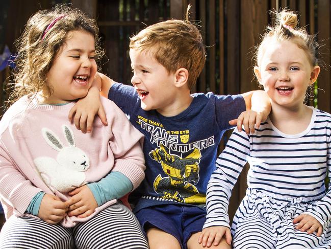 Story about population predictions and kids under 10 are Gen Alpha and will be the biggest gen globally by 2030.L-R: 4-year-olds Ariana Devine, Cameron McKelson and Lola Lawson.Picture: NIGEL HALLETT