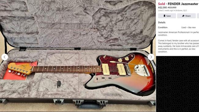 Mr Griffith’s Fender guitar. Picture: Supplied