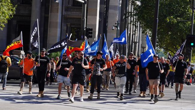 CFMEU members during a march in Adelaide. Picture: CFMEU SA/File