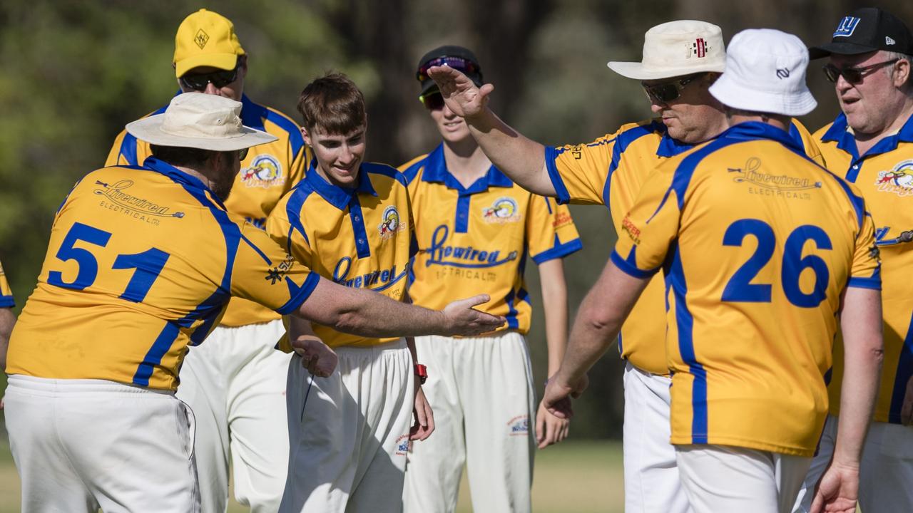 Northern Brothers Diggers Gold celebrate the dismissal of David Ross of Metropolitan-Easts caught Ashley Holmes (#51) during their round 3 match this season. Picture: Kevin Farmer