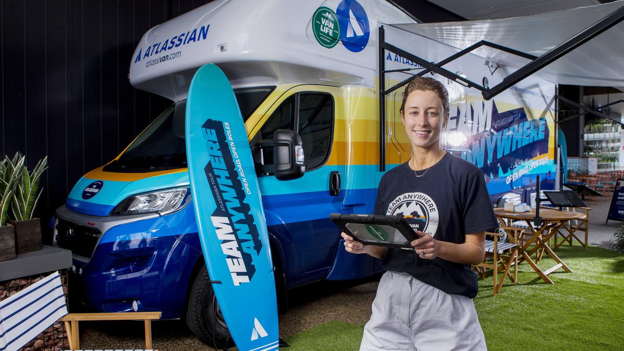 Maddie Chapman, client partner, from the Atlassian recruitment RV on the Gold Coast. Picture: Jerad Williams