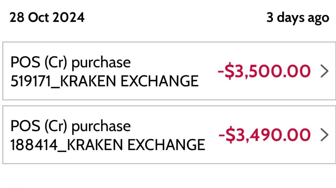 A screenshot shows the money the scammers took from Juston Free's account. Picture: Supplied