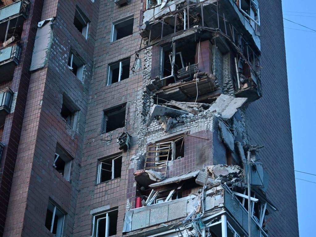 A residential building damaged as a result of a missile attack in Kharkiv, Ukraine on April 4, 2024. Picture: Sergey Bobok / AFP