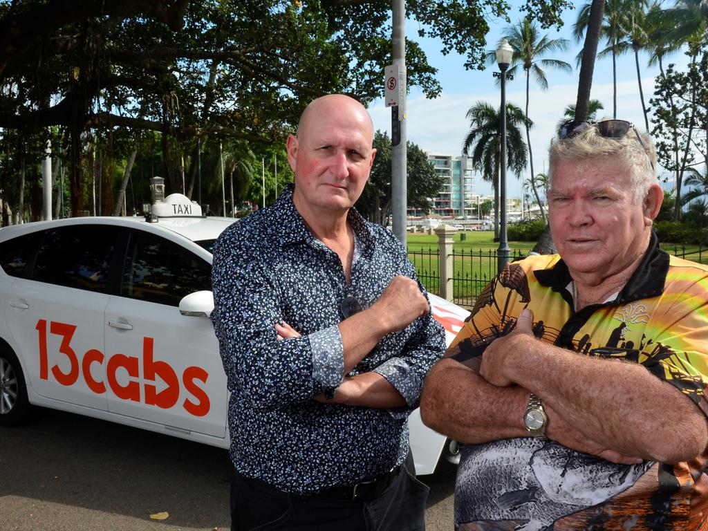 Taxi Drivers Darren Morse and Kevin Duve are both asking for compensation after the introduction of rideshare destroyed the value of their taxi licences. Picture: Caitlan Charles