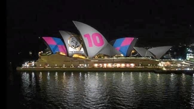 TERRIBLE LOOK: An impression of the barrier draw being projected on to the Sydney Opera House for the 2018 Everest Race. Picture: News Corp