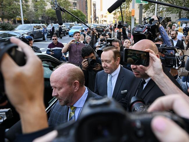 Actor Kevin Spacey is surrounded by members of the media as he leaves the US District Courthouse on October 06 in New York for day one of his sexual abuse trial. Picture: Alexi J. Rosenfeld/Getty Images/AFP
