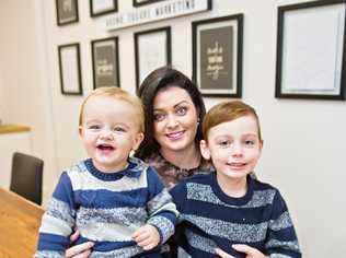 BUSY MUM: Toowoomba business owner and mother Lauren Hope with her two sons Hunter, two, and Slater, five. Picture: Nev Madsen