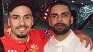 Kobe Rankine ( on right  ) , the brother of Crows AFL footballer Izak Rankine ( on Left ) , has been charged with aggravated assault causing harm of a child or spouse without a weapon over the alleged assault of his 26-weeks pregnant partner at Port Lincoln on July 8. Pictures: Facebook