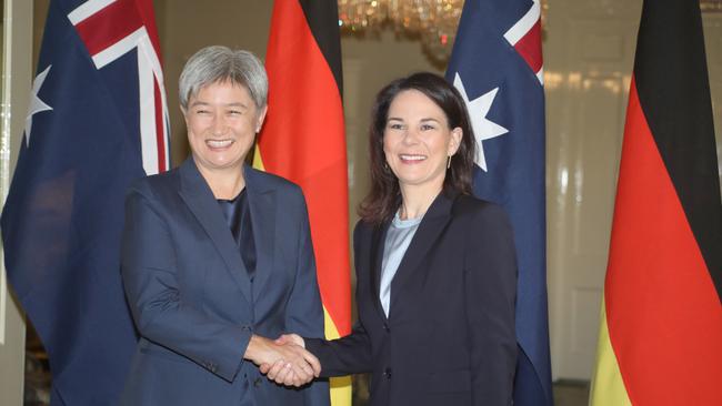 Foreign Affairs Minister Penny Wong with German Foreign Minister Annalena Baerbock at Government House. Picture: NCA NewsWire / Dean Martin