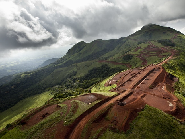 Rio Tinto's Simandou iron ore project in Guinea. Drilling sites on Mount Pic de Fou, Canga East, Guinea, West Africa. June 2011