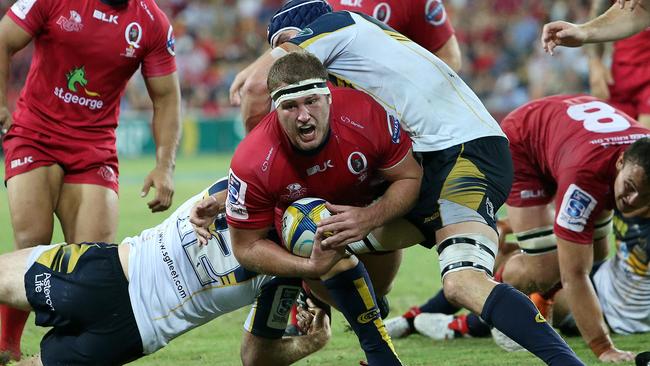 Reds James Slipper in action during the Super Rugby match between the Queensland Reds and the Brumbies. Photo: Josh Woning.