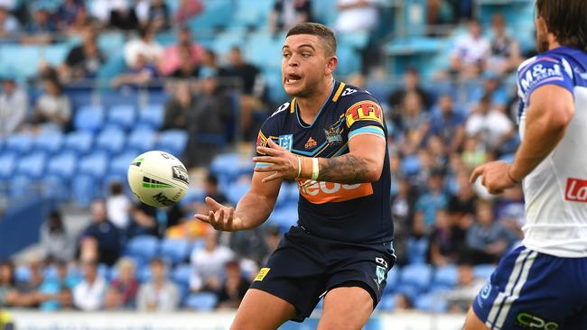 Ashley Taylor of the Titans during the Round 10 NRL match between the Gold Coast Titans and the Canterbury Bulldogs at CBUS Super Stadium on the Gold Coast, Saturday, May 18, 2019. (AAP Image/Dave Hunt) NO ARCHIVING, EDITORIAL USE ONLY