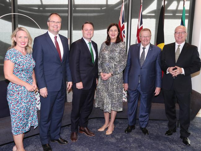 The Olympic Candidature Leadership Group members Kate Jones, Ted O'Brien, Adrian Schrinner, Annastacia Palaszczuk, John Coates and Mark Jamieson