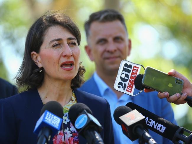 Premier Gladys Berejiklian and Transport Minister Andrew Constance. Picture: Jeremy Ng