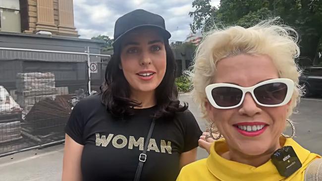 MP Moira Deeming pictured with British far-right activist Kellie-Jay Keen outside the Victorian parliament in March 2023. Picture: YouTube