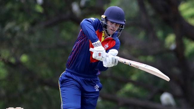 Lachlan Hearne of Mosman bats during the NSW Premier Cricket round three match between Sutherland and Mosman at Glenn McGrath Oval. Pic: Jeremy Ng/News Corp Australia