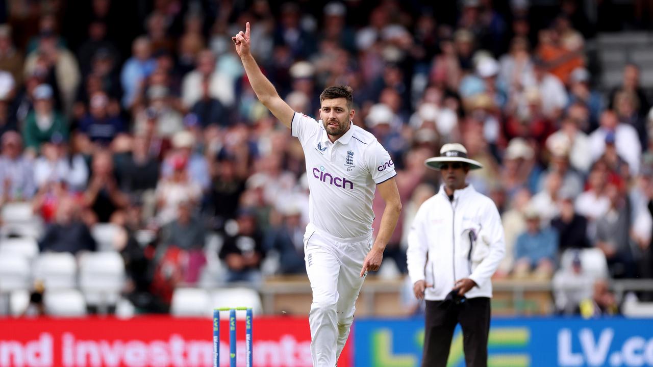 Mark Wood celebrates the wicket of Mitchell Starc. Picture: Getty