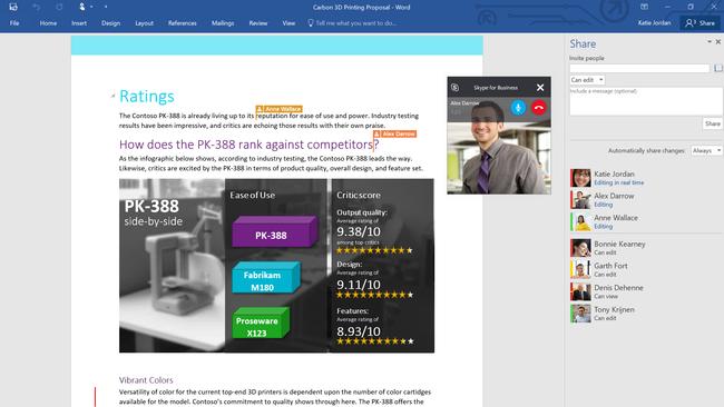 Word 2016: real-time typing and Skype for business