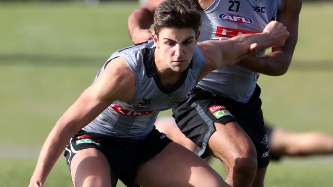 Josh Daicos in action at Collingwood training. Picture: Mark Dadswell