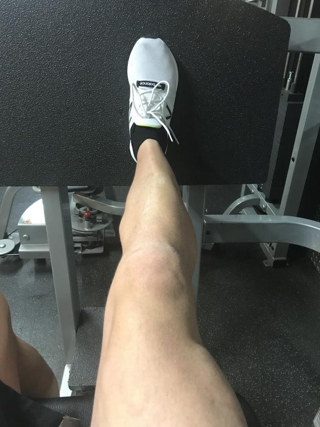 Devon Smith works on his one-legged leg press. Picture: Supplied