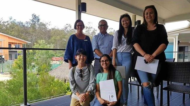 (Back, left to right) USC Nursing lecturers Sam Edwards and Apil Gurung with Nursing Science students Chin Hsiao Louise Johannesson, (front, left to right) Chui Ying (Teresa) Lai and Komal Preet Kaur.