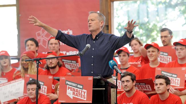 Bill Shorten at a Melbourne union rally for penalty rates in Melbourne last year. Picture: AAP