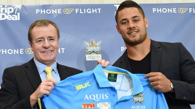 Titans CEO Graham Annesley and Jarryd Hayne. Picture: AAP