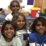 TITJIKALA SCHOOL. (L-R): Erica Wayne,Tihani Wilyuka, Keshanti Dodd, Harold Campbell