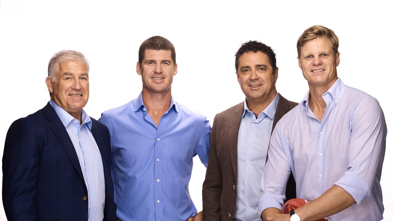Gerard Healy with his Fox Footy teammates Jonathon Brown, Garry Lyon and Nick Riewoldt.