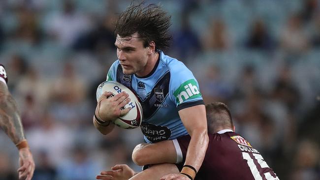 NSW's Angus Crichton during Game 2 of the State of Origin match between the NSW Blues and Queensland Maroons at ANZ Stadium. Picture: Brett Costello