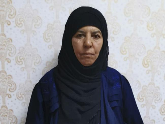 Rasmiya Awad, the 65-year-old sister of the slain leader of the Islamic State group Abu Bakr al-Baghdadi, was captured in a raid near the town of Azaz in Aleppo province. Picture: AP