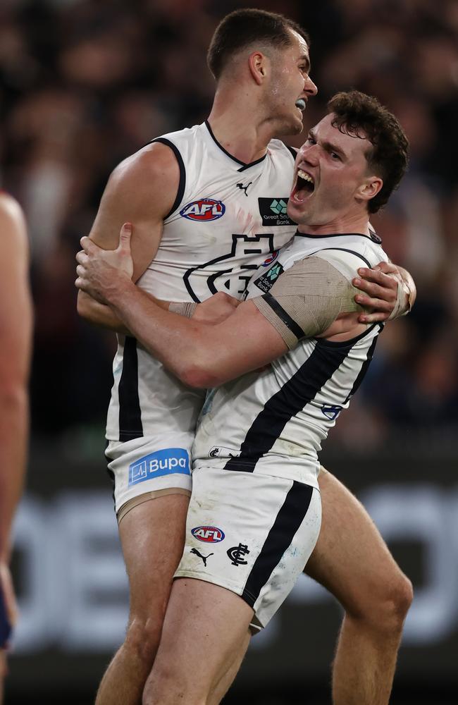 Celebrations after booting the winner in the semi-final. Picture: Michael Klein.