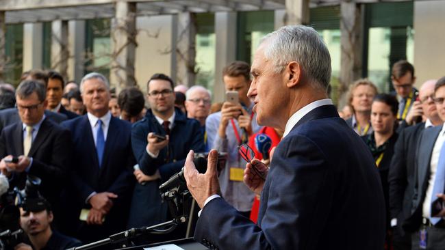 Australia's outgoing Prime Minister Malcolm Turnbull speaks to certain reporters at his final press conference. Photo: AFP