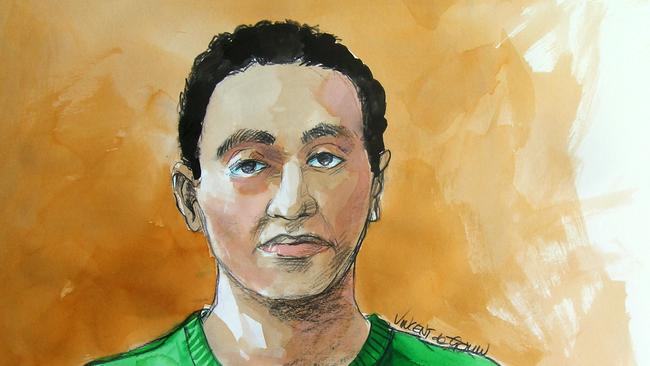 A court sketch of Michael de Guzman. Picture: Vincent de Gouw