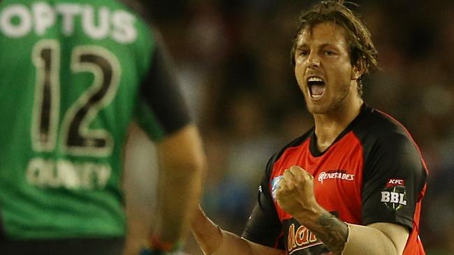 James Pattinson celebrates a wicket during the BBL. Picture: Wayne Ludbey