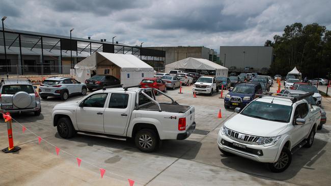 The Auburn drive-through Covid-19 testing station at Boorea Street, Auburn. Picture: Justin Lloyd.