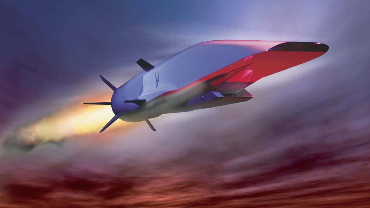 Hypersonic missiles (the one pictured is an artist impression of a US design) can fly at more than five times the speed of sound. Picture: AFP