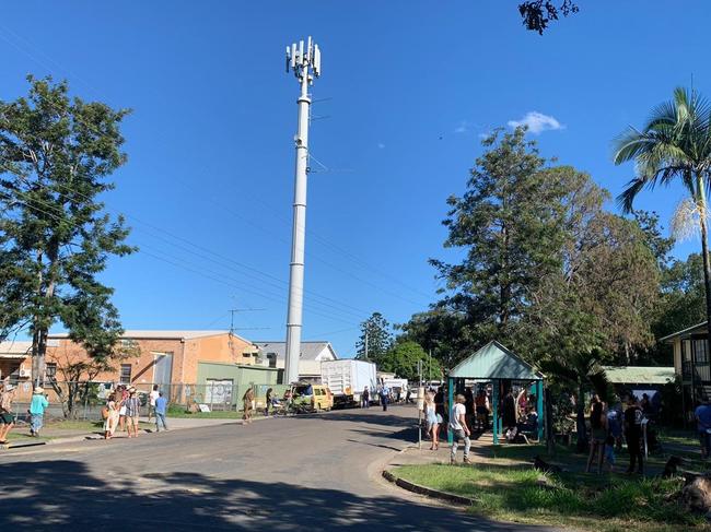 People protesting a Telstra 5G upgrade at Mullumbimby.