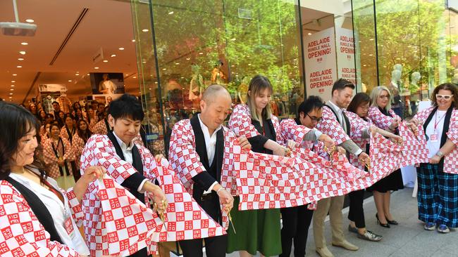 Adelaide welcomed its first-ever Uniqlo with an official ribbon cutting ceremony. Picture: Keryn Stevens