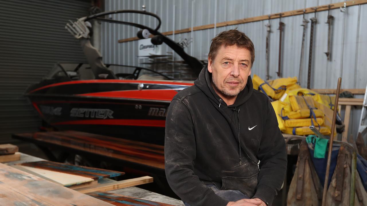 Bomber Thompson makes dining tables from the same factory his sons run an electrical business from. Picture: Alex Coppel